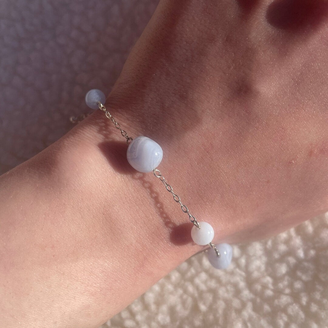 Blue Lace Agate Bracelet | Handmade with High Quality Blue Lace Agate | Sterling Silver