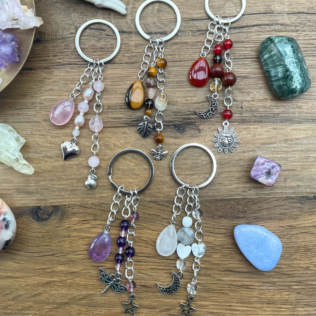 Small Crystal Teardrop Handmade Keyrings - 5 Options to Choose From - Rose Quartz - Clear Quartz - Amethyst - Carnelian - Tigers Eye