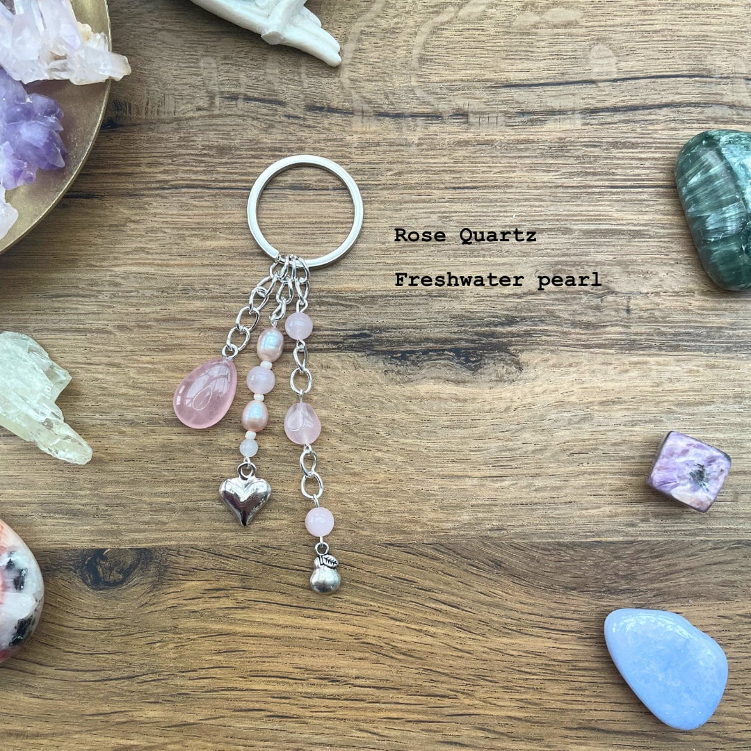 Small Crystal Teardrop Handmade Keyrings - 5 Options to Choose From - Rose Quartz - Clear Quartz - Amethyst - Carnelian - Tigers Eye