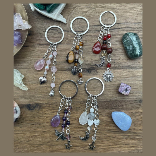 Small Crystal Teardrop Handmade Keyrings - 5 Options to Choose From - Rose Quartz - Clear Quartz - Amethyst - Carnelian - Tigers Eye