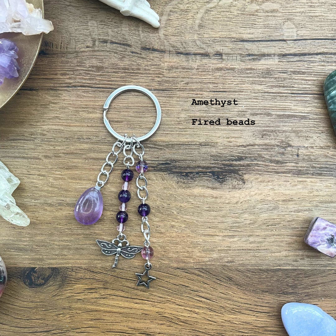 Small Crystal Teardrop Handmade Keyrings - 5 Options to Choose From - Rose Quartz - Clear Quartz - Amethyst - Carnelian - Tigers Eye