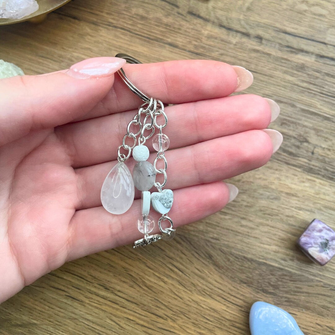 Small Crystal Teardrop Handmade Keyrings - 5 Options to Choose From - Rose Quartz - Clear Quartz - Amethyst - Carnelian - Tigers Eye