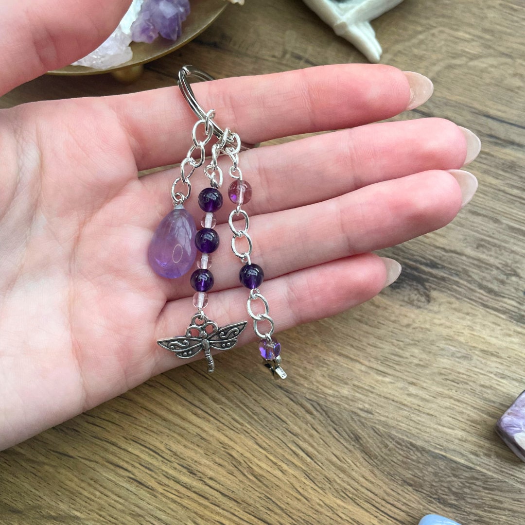 Small Crystal Teardrop Handmade Keyrings - 5 Options to Choose From - Rose Quartz - Clear Quartz - Amethyst - Carnelian - Tigers Eye